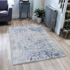 Shay Blue Traditional Distressed Machine Washable Rug - Floorsome - Modern