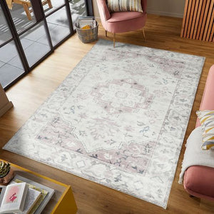 Shay Coral Traditional Distressed Machine Washable Rug - Floorsome - Modern