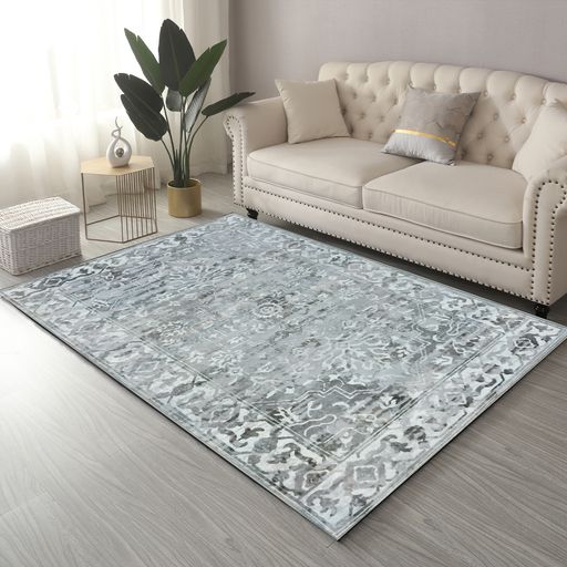 Shay Grey Traditional Distressed Machine Washable Rug