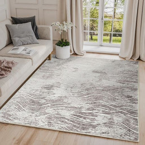 Shikhar Beige Modern Distressed Machine Washable Rug - Floorsome - Modern