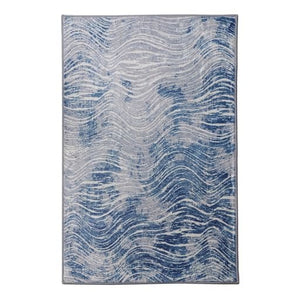 Shikhar Blue Modern Distressed Machine Washable Rug - Floorsome - Modern