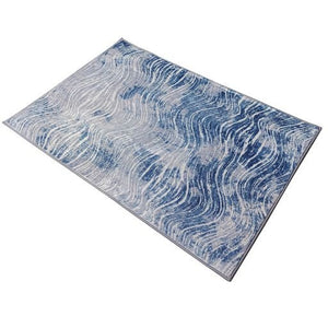 Shikhar Blue Modern Distressed Machine Washable Rug - Floorsome - Modern