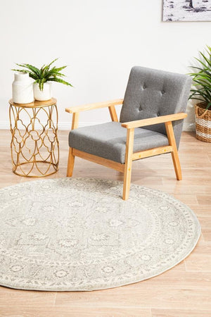 Silver Flower Transitional Round Rug - Floorsome - Modern