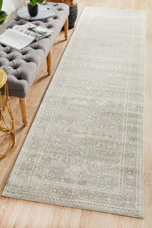 Silver Flower Transitional Runner Rug - Floorsome - Modern