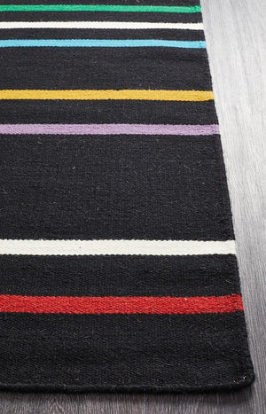 Skandi 306 Flat Weave Multi Black Wool Rug - Floorsome - Modern