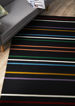 Skandi 306 Flat Weave Multi Black Wool Rug - Floorsome - Modern