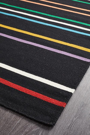 Skandi 306 Flat Weave Multi Black Wool Rug - Floorsome - Modern