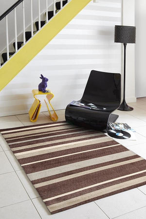 Stylish Stripe Rug Brown Beige - Floorsome - Modern