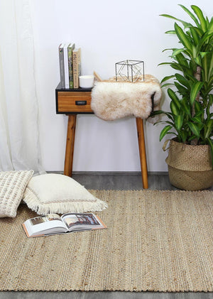 Taj Black Natural Basket Weave Jute Rug - Floorsome - Natural