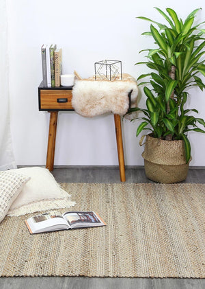 Taj Grey Natural Basket Weave Jute Rug - Floorsome - Natural