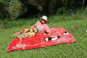 TRACKS Aboriginal Design Recycled Plastic Mat, Red & White 1.8 x 2.7m - Floorsome - Outdoor Rugs