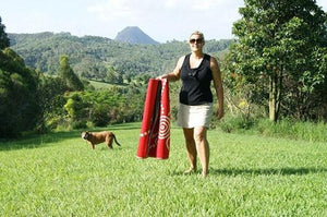 TRACKS Aboriginal Design Recycled Plastic Mat, Red & White 1.8 x 2.7m - Floorsome - Outdoor Rugs