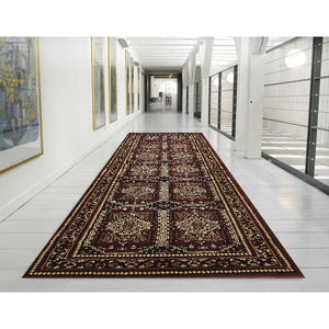 Traditional Afghan Design Runner Rug Burgundy Red - Floorsome - Traditional