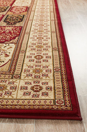 Traditional Panel Design Burgundy with Ivory - Floorsome - Traditional