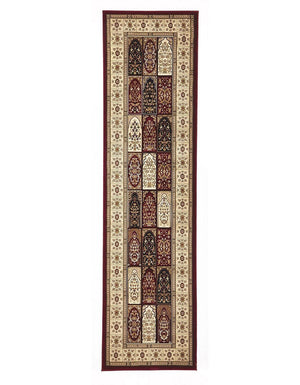 Traditional Panel Design Burgundy with Ivory Runner - Floorsome - Traditional