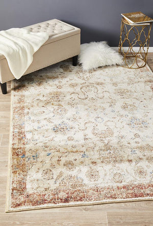 Tuskany Stunning Designer Rug Ivory Rust - Floorsome - Modern