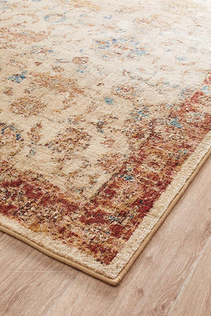 Tuskany Stunning Designer Rug Ivory Rust - Floorsome - Modern