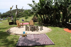 WATER DREAMING Aboriginal Design Recycled Mat, Red Wine & White 1.8 x 1.8m - Floorsome - Outdoor Rugs