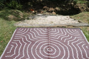 WATER DREAMING Aboriginal Design Recycled Mat, Red Wine & White 1.8 x 1.8m - Floorsome - Outdoor Rugs