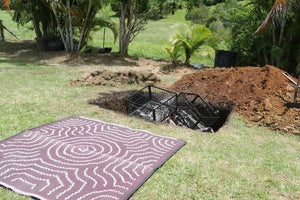 WATER DREAMING Aboriginal Design Recycled Mat, Red Wine & White 1.8 x 1.8m - Floorsome - Outdoor Rugs