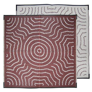 WATER DREAMING Aboriginal Design Recycled Mat, Red Wine & White 1.8 x 1.8m - Floorsome - Outdoor Rugs