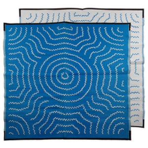 WATER DREAMING Aboriginal Design Recycled Plastic Mat, Blue & White 1.8 x 1.8m - Floorsome - Outdoor Rugs