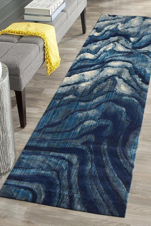 Waves Modern Indigo Runner Rug - Floorsome - Modern