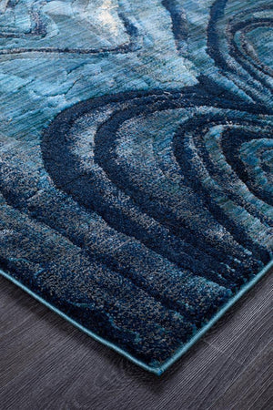 Waves Modern Indigo Runner Rug - Floorsome - Modern