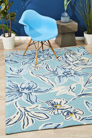 Whimsical Blue Floral Indoor Outdoor Rug - Floorsome - Outdoor