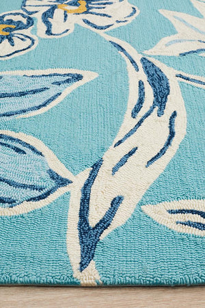 Whimsical Blue Floral Indoor Outdoor Rug - Floorsome - Outdoor