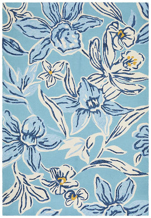 Whimsical Blue Floral Indoor Outdoor Rug - Floorsome - Outdoor