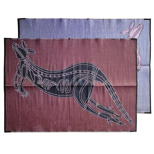 XRAY KANGAROO Aboriginal Design Recycled Mat, Burgundy & Black 1.8 x 2.7m - Floorsome - Outdoor Rugs