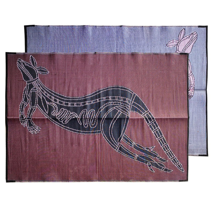 XRAY KANGAROO Aboriginal Design Recycled Mat, Burgundy & Black 1.8 x 2.7m