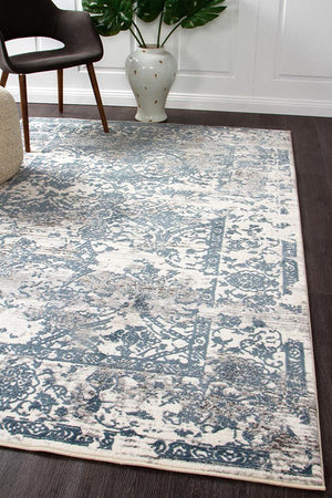 Yasmin Distressed Transitional Rug White Blue Grey - Floorsome - Modern