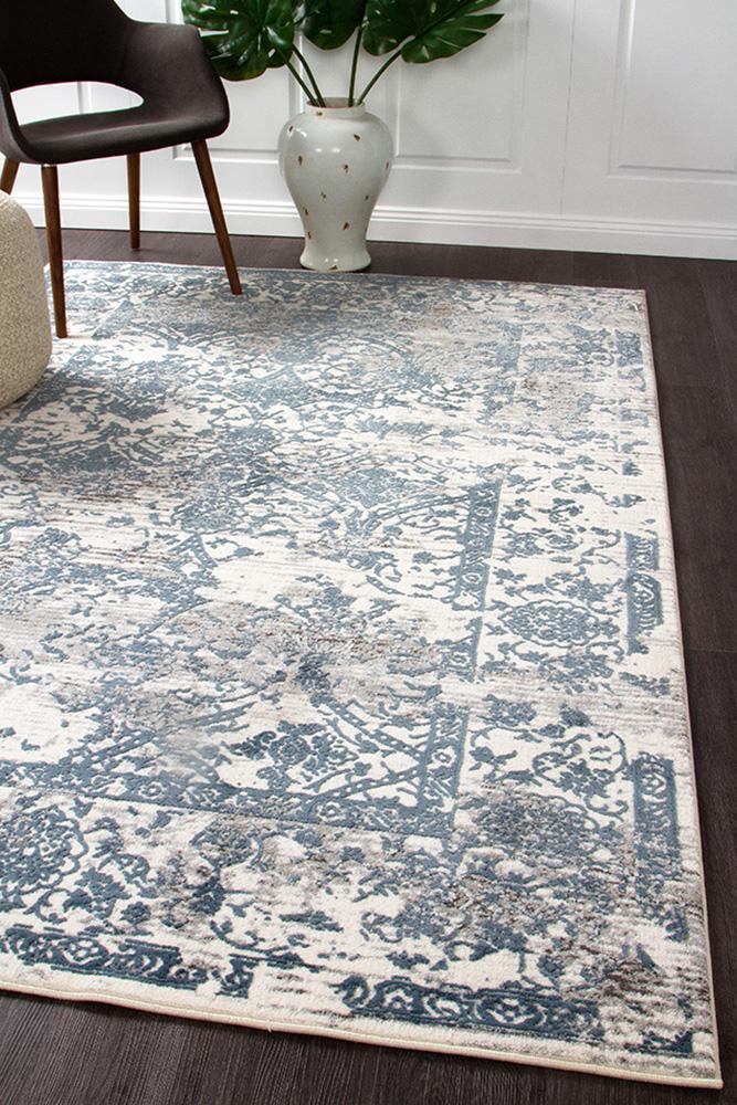 Yasmin Distressed Transitional Rug White Blue Grey