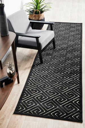 York Alice Black & Gold Runner Rug - Floorsome - YORK COLLECTION