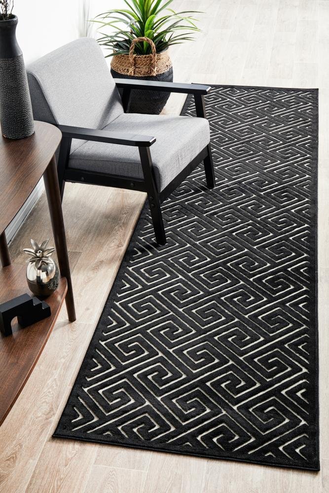 York Alice Black & Gold Runner Rug