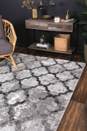 Yuzil Grey Lattice Rug - Floorsome - Rug