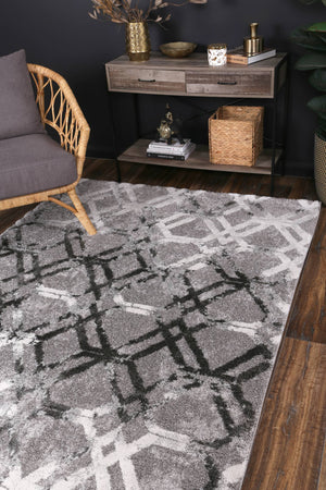 Yuzil Grey White Lattice Rug - Floorsome - Rug