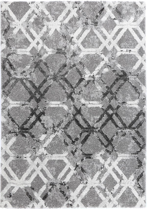 Yuzil Grey White Lattice Rug - Floorsome - Rug