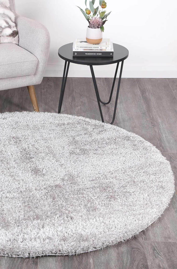 Puffy Soft Shag Round Rug Grey