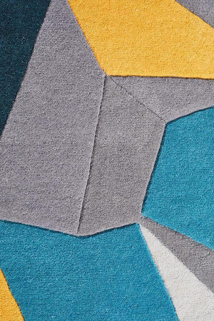 Laura Designer Wool Round Rug Blue Yellow Grey– Floorsome